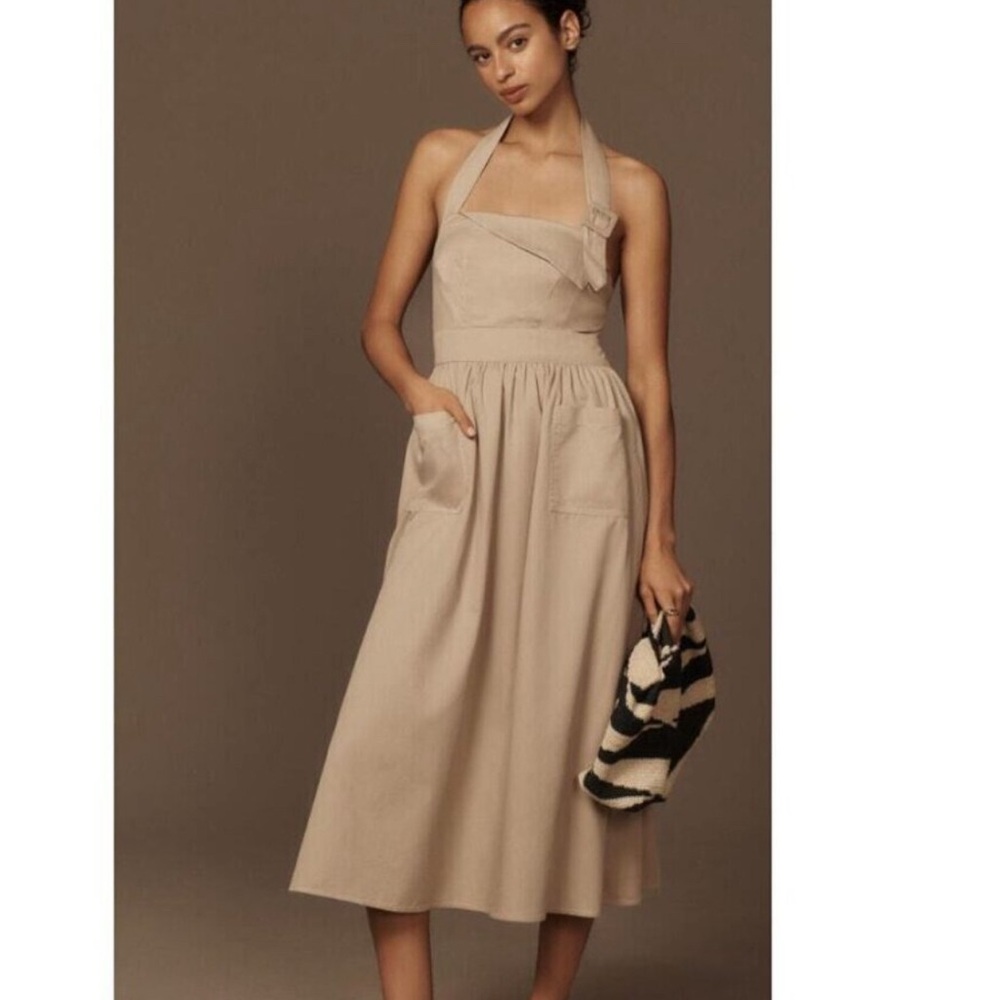 NWT Anthropologie Porridge Halter Utility Midi Dress Size XXS